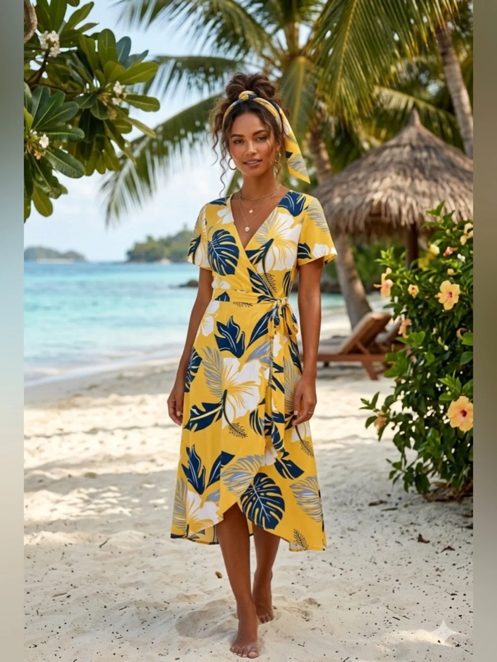 Multifunction Scarf / Twilly Ribbon Tropical Print - Picture 3 of 4